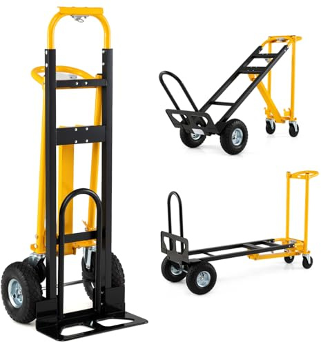 COSTWAY 3 in 1 Folding Sack Truck, Convertible Hand Truck Trolley with 4 Wheels & Ergonomic Handle, Heavy Duty Platform Dolly Cart for Home Office Warehouse, 136kg Load Capacity