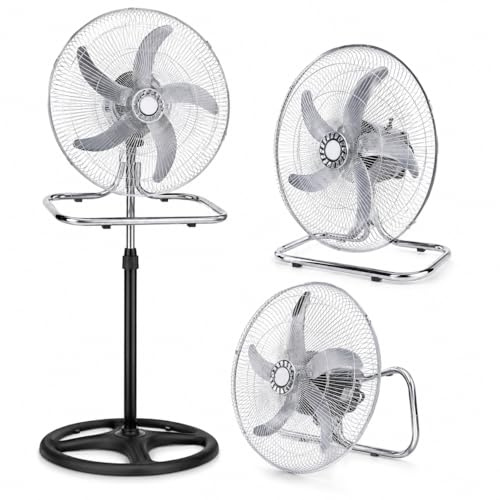 Generico Ventilatore 3 in 1 da Terra e Tavolo Cromato, Ventilatore Oscillante con Piedistallo Regolabile, Ventola Silenziosa ad Alta Potenza, Design Moderno in Metallo per Casa Ufficio Camera
