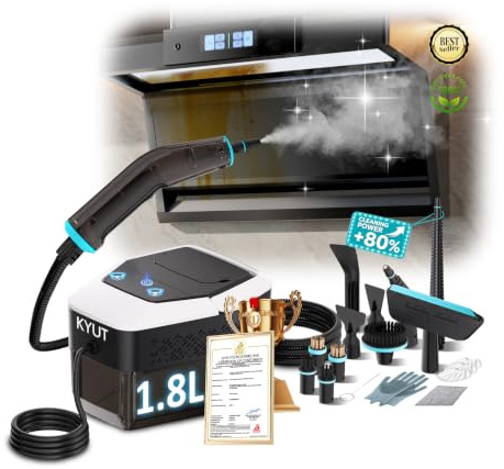 KYUT 16-in-1 Dampfreiniger【80% höhere Reinigungseffizienz – Branchenführer Nr.1】Dampfreiniger Handgerät【Dreifacher Sicherheitsschutz – 6 Konformitätszertifikate】1,8L Tank für Haushalt, Küche und Auto