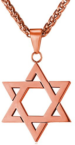 U7 Collana Pendente Uomo Ciondolo Stella di David, Acciaio Inossidabile Placcato Oro Rosa, Catena Regolabile 55 cm 50 cm, Confezione Regalo, Gioiello alla Moda, Stile Punk (Rosa)
