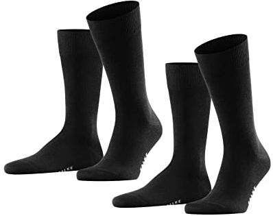 FALKE Herren Socken Happy Double Pack M So Baumwolle einfarbig 2 Paar, Schwarz Black 3000, 47-50