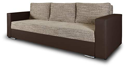 Schlafsofa Bird - Sofa mit Schlaffunktion und Bettkasten, Klappsofa, Schlafcouch mit Chromfüße, Couch, Couchgarnitur, Sofagarnitur (Braun + Beige (Dolaro 33 + Berlin 03))