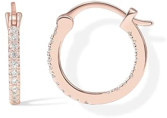 PAVOI 14K Gold Plated 925 Sterling Silver Post Cubic Zirconia Hoop Earrings | Small Rose Gold Hoops