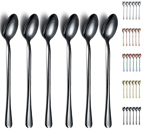 Kyraton Cucchiaio da miscelazione in acciaio inossidabile con placcatura in titanio nero, cucchiaio da gelato, cucchiaio da bar, cucchiaio da cocktail, cucchiaio da latte Confezione da 6