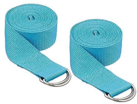 Relaxdays Yogagurt 2er Set, Dehnungshilfe, 250 x 3,8 cm, Yogaband für Anfänger und Fortgeschrittene, Baumwolle, hellblau