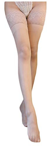 Lazzboy Bas Autofixant Femme Sexy Bas Au-Dessus Du Genou Dentelle Mignonne Top Cuisse Cuisses Élastiques Résille Au Genou Chaussettes Sexy Lingerie(Kaki,One Size)