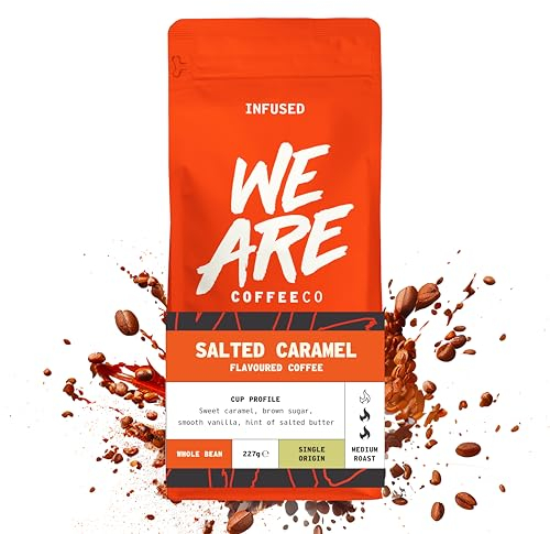 We Are Coffee Co - Colombian Salted Caramel Flavour Infused Coffee Beans | Single Origin Arabica | Whole Bean 227g | Medium Roast | Flavoured | Freshly Roasted in the UK