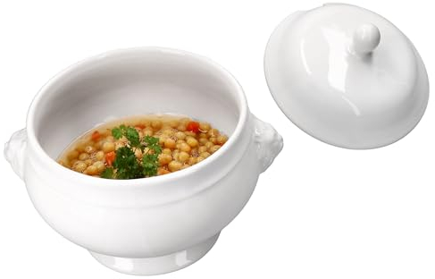 MamboCat LEO Löwenkopf-Terrine mit Deckel groß I 2 Liter I Traditionelle weiße Suppenschüssel für Eintöpfe oder One-Pot-Gerichte mit Löwenköpfen I XL-Suppenschale für Hochzeitssuppe & Co