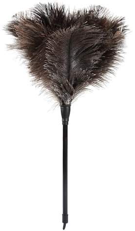 Natural Ostrich Feather Duster 14.9 inch Fluffy Mini Dusters with Plastic Handheld for Cleaning Car Keyboard Office 1 Pcs