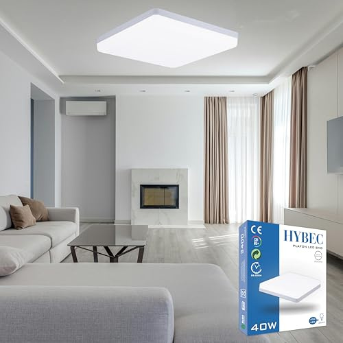 HYBEC – Plafón LED cuadrado para baño, sala de estar, cocina, dormitorio y garaje – blanco frío 6000 K, 40 W (paquete 1)
