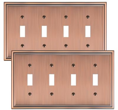 TREEWELL 2-Pack Quad Toggle Light Switch Cover Plate, Durable Zinc Alloy Decorative Switch Plate Covers, Antique Copper 4 Gang Wall Plate for Toggle Light Switch and Rotary Dimmer Switch