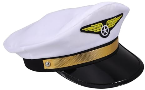 Alipis Casquette Pilote Avion Ajustable pour Adultes Chapeau de Pilote de Chasse Blanc pour Costume de Cosplay et Fêtes à Thème Masquées
