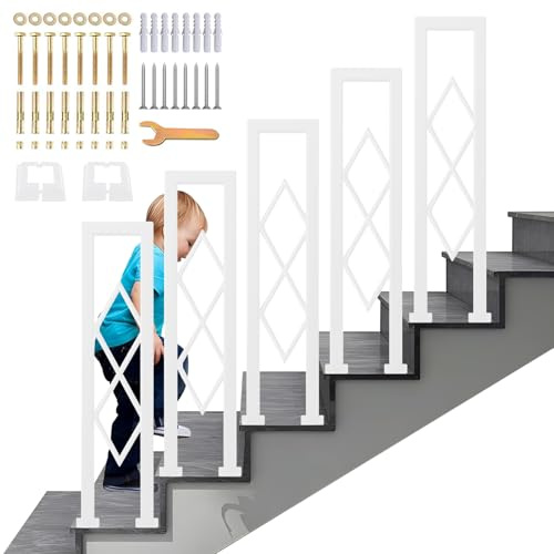 SCGSJZH Barandilla de Escalera Interiores en Forma de U con Patrón de Diamante, Pasamanos Antideslizantes de Seguridad, Modernos Balaustre Decorativas para Escalones, Pasillo, Ático (Blanco, 75cm)