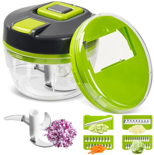 5-in-1 Zwiebelschneider & Multizerkleinerer – Kompakter Küchenhelfer Set für Schnelles Schneiden, Hobeln & Hacken – Ideal als Gurkenhobel, Julienneschneider & Zwiebel Zerkleinerer