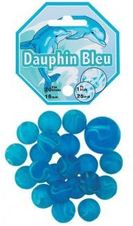 cavernedesjouets Sachet 20 Billes Bleu de 1.6 cm avec 1 Callot de 2.5 cm Dauphin - Jeu de Plein Enfant - Set Jeu recréation et 1 Carte Tigre