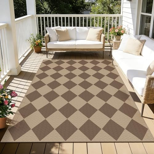 Capslpad Alfombra para exteriores, 120 x 180 cm, aspecto de yute, resistente a la intemperie, antideslizante, tejido plano, lavable, resistente, para salón, balcón, terraza, cocina, jardín, color