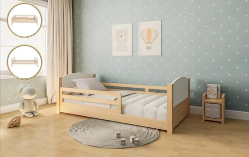 KONTARBOOR Lit Enfant évolutif 3 en 1 en Bois – Hauteur du sommier Ajustable – barrières Amovibles – Astucieux et ECONOMIQUE – Design Bois Naturel 90x190 cm.