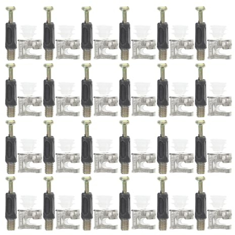 WOONEKY Juego De 20 Herrajes de Conexión para Muebles con Cierre Excéntrico, Tuercas y Tornillos de Aleación, Pasadores Plásticos de 32 Mm, Kit para Reparación de Cajones y Armarios,