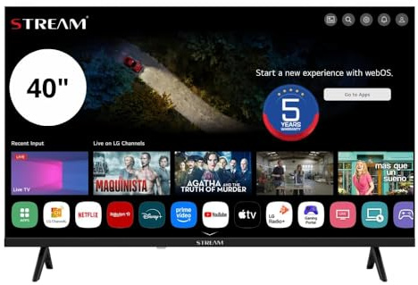 Stream System - WebOS 8.3, Smart TV 40, 5 anni di garanzia, Full HD, Magic Remote Control, HDR10, frameless (senza cornice), controllo vocale (ThinQ AI) con modalità Hotel - Modello WSTRF4026TEX