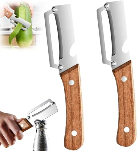 2 Piezas Pelador Verduras Multifunción, Pelador de Verduras 2 en 1 para Cocina, Pelador de Patatas y Frutas de Acero Inoxidable con Abridor de Botellas