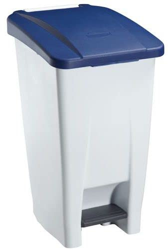 HELGUEFER - Cubo Basura Pedal con Ruedas 60 Litros Tapa Azul | Contenedor de Basura, Reciclaje 490 x 380 x 700 mm | Resistente, Amplio, Fácil de Limpiar | Para Cocina, Patio o Negocio