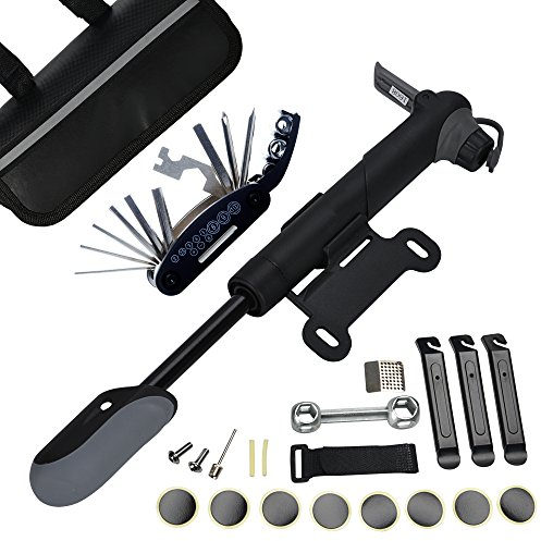 Bike Tyre Repair Tool Kit - DAWAY A35 Bicycle Frame Bag with 120 Psi Mini Pump, 16 in 1 Multi Tools, Tyre Levers & Self Adhesive Tube Patch, Practical Gift