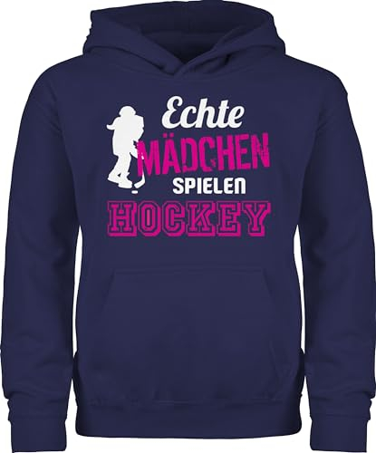Kinder Hoodie Jungen - Sport Kleidung - Echte Mädchen spielen Hockey - 140 (9/11 Jahre) - Navy Blau - hoody 25. geburtstag eishockey reitpullover feldhockey pullover echt hudis pulli kinderpullover