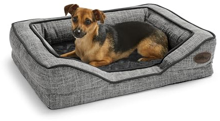 Silentnight Orthopaedic Dog Bed - Cosy Comfortable Pet Bed with Ergonomic Foam Body & Head Support - Super Soft Faux Fur & Sturdy Woven Removable Washable Cover, Non-Slip Base, Small 49x65cm, Grey