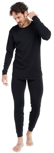 LAPASA Herren 100% Merinowolle Thermounterwäsche Set, Premium Merino Wolle Unterhemd & Unterhosen, Thermo Funktionsunterwäsche M126, Schwarz (Extra warm M126), L
