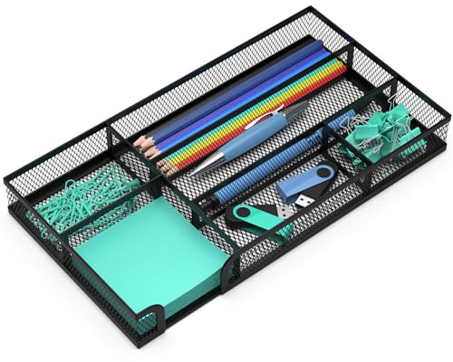 ITAYVAN Desk Drawer Organizer, Small Metal Mesh Drawer Organizer Tray, Office Pencil Drawer Organizer Accessories for Desktop, Bathroom, Kitchen, Makeup, Vanity