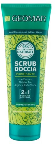 GEOMAR | Scrub Corpo Doccia, Purificante, 2 in 1 Esfolia e Deterge, Uso Quotidiano, 95% di Origine Naturale, Formula Vegan, Dermatologicamente Testata, Made in Italy, 250 ml