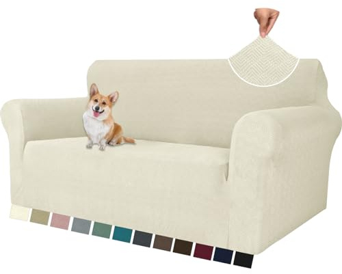 YSTELLAA Housse De Canapé 2 Places Extensible,Universelle, Beige | Housse Canapé avec Accoudoirs, Sofa Cover Antidérapante Et Lavable, Super Extensible, Résistante Aux Griffure