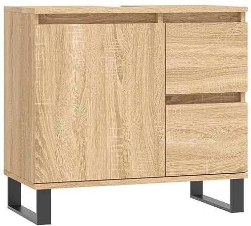 vidaXL Badezimmerschrank, Waschbeckenunterschrank mit viel Stauraum, Badschrank mit Eisenbeinen, Bad Unterschrank Waschbeckenschrank Badmöbel, Sonoma Eiche Holzwerkstoff