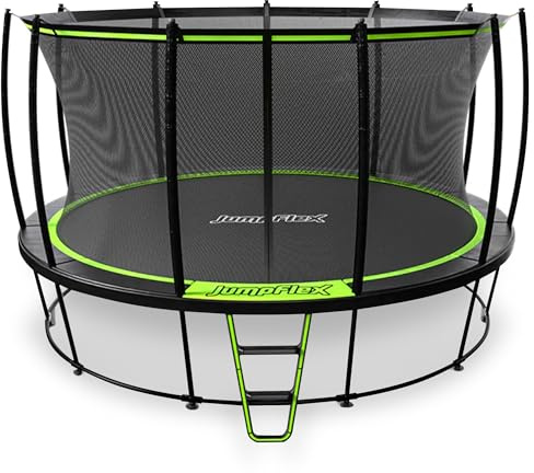 JumpFlex Hero Round Outdoor Backyard Trampoline with Net Safety Enclosure and Ladder, 15ft - Heavy-Duty Jumping Trampoline Play Equipment for Family