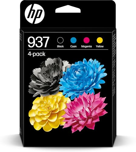 HP 937 Nero, Ciano, Giallo e Magenta, 6C400NE, Multipack con Cartucce Originali da 1250 Pagine (Nero) e 800 Pagine (Colore), Compatibile con le Stampanti OfficeJet Pro Serie 9100 e 9700