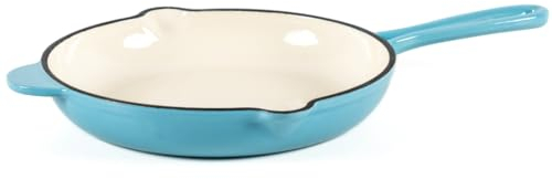 lätt Home Sartén Skillet de Hierro Fundido Azul Caribe Esmaltado 22cm. Cast Iron Skillet 100% Natural, Antiarañazos. Apta para Inducción, Vitrocerámica, Gas, Eléctrica y Horno