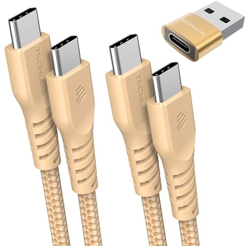 TECHGEAR USB C to USB C Charger Cable 60W (1M+2M+Adapter) Strong Braided Fast Charging Type C Data Lead for iPhone 17 16 15 Pro Max, iPad Air/Pro/A16/10th, Samsung S26 S25 S24 A54 A16, Pixel, Oppo etc