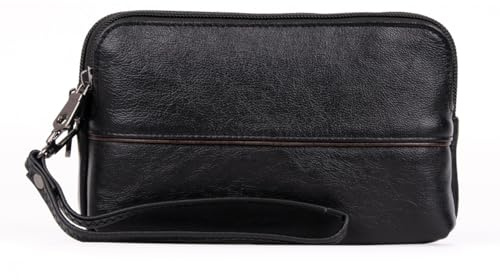 Homme Pochette Etui de Ceinture Holster en Cuir Véritable avec Sangle de Poignet & Boucle de Ceinture, Petit Sac à Main pour Téléphone, Sac de Taille Multifonctionnelle pour Voyage Affaires Black