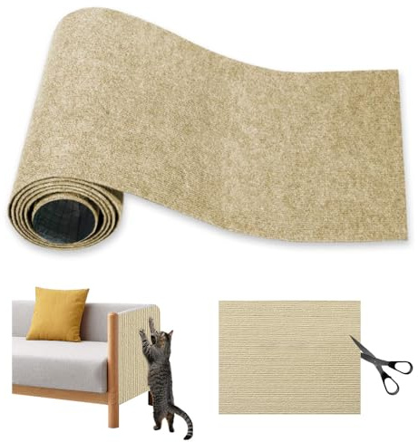 Bieiyhe Tappetino Tiragraffi Autoadesivo,Tappeto Tiragraffi per Gatti,DIY Climbing Cat Scratcher,Antigraffio Gatto Divano Stoffa,Tiragraffi Divano per Gatti,Proteggi Divano Gatti Graff -Khaki