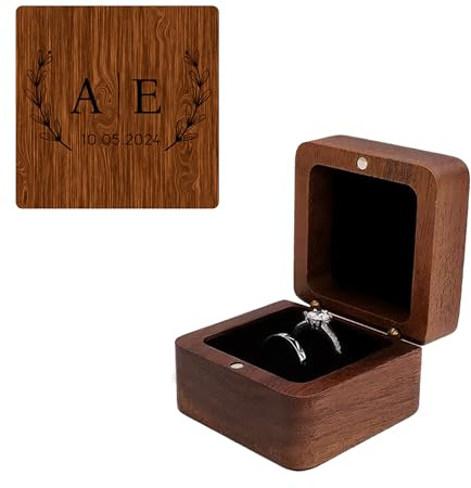 toyofmine Scatola Per Anelli Di Nozze e Fidanzamento in Legno, Con Chiusura Magnetica, Personalizzabile con Nomi Incisi, Regalo di Compleanno per Donne, Per Matrimonio (Quadrato)
