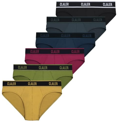 CLALER Men's Bamboo Underwear Briefs Super Soft Comfort Breathable Pouch Underpants Stretch Fit Pants 6 Pack(Black+Gray+Dark Blue+Red+Green+Yellow,L)