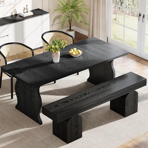 Tribesigns Banc de Salle à Manger pour 2 à 3 Personnes, Siège pour Cuisine Moderne Noir avec Base Cintrée, 150 cm Banc en Bois Extra-Long pour Cuisine, Salon, Entrée