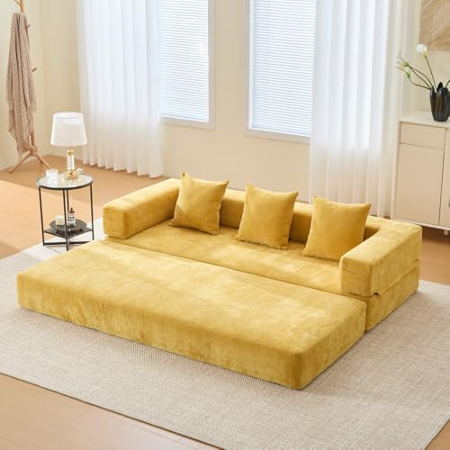 Sapgaks Sofá de Chenilla Modular, sofá de compresión, se Puede Montar libremente y es fácil de Instalar. Lateral Equipado con Aufbewahrungstaschen y Fondo Antideslizante. (Amarillo)