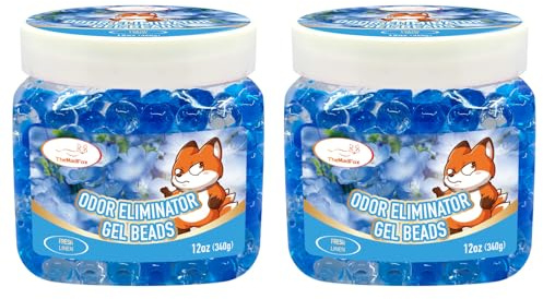 TheMadFox 2 Pack Odor Eliminator Gel Beads, 12 oz, Scented Gel Air Freshener, Pet Odor Eliminator for Bathroom, Closet, Pet Area & RVs, Lasts 90 Days for Improved Home Fragrance, Fresh Linen