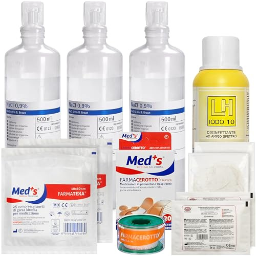 KIT BASE per reintegro ALLEGATO 1 parziale, pacco di medicazione per cassette di Pronto soccorso, Armadietto aziende più 3 dipendenti