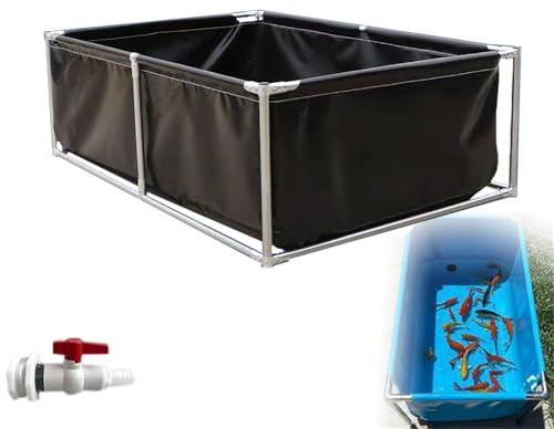 1 m tillfällig fiskdamm – PVC Koi-pool över marken med dräneringsventil, svart fisktank med nd, perfekt för trädgårdsbruk, simning, tic växter, utomhusdekor