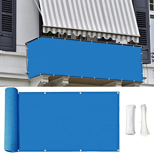 LIVEINU Balkonbespannung Balkon Sichtschutz Windschutz Sichtblende UV-Schutz Witterungsbeständig Gartensichtschutz UV 75% HDPE-Spezialgewebe Balkonverkleidung 80x250cm Blau
