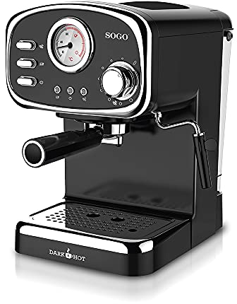 SOGO SS-5680 Cafetera Espresso Semiautomática con surtidor de vapor y bomba de presión de 15 bar, color negro
