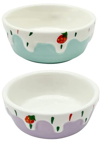 Balacoo 2Pcs Ceramic Pet Bowl: Round Ceramic Small Animal Food Dishes for Guinea Pigs, Hamsters, Rabbits, Degus, and Ferrets