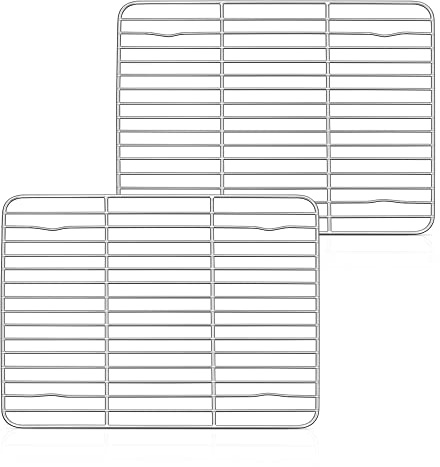 Herogo - Rejilla de enfriamiento de acero inoxidable (2 unidades, rectangulares, rejillas de enfriamiento para freír, hornear, enfriar, 29,5 x 23 x 1,5 cm, rejilla de refrigeración para horno